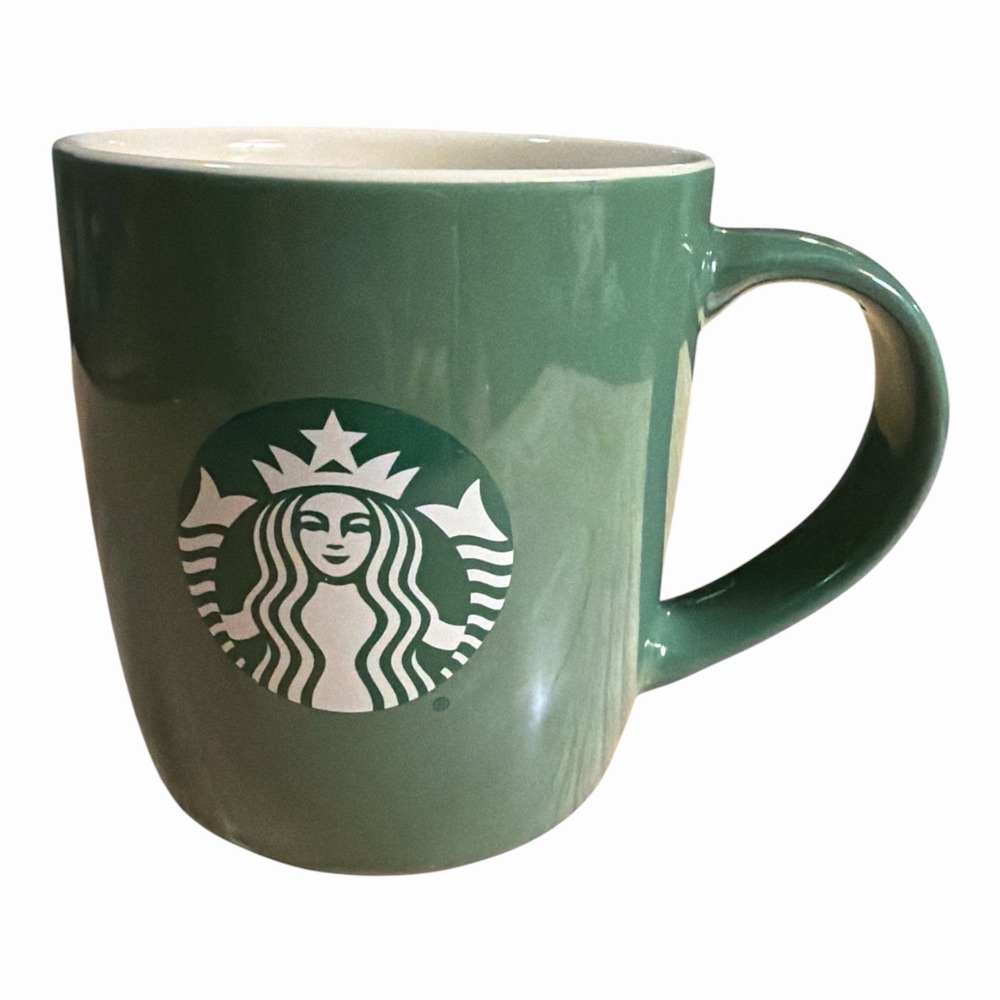 Starbucks Green Siren Logo Coffee Mug 11 oz Ceramic White Interior 2021